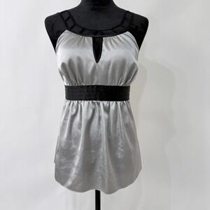 Twenty One Y2K Satin Babydoll Top Small Silver Black Coquette Snatched Waist